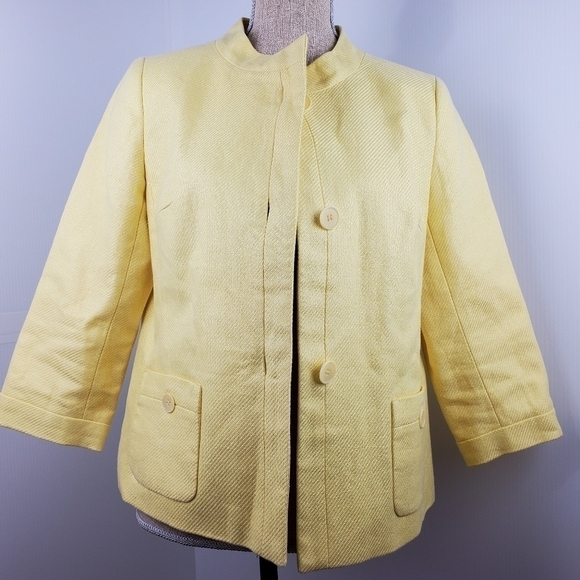TALBOTS women blazer size 10P yellow 100% linen - Picture 3 of 16